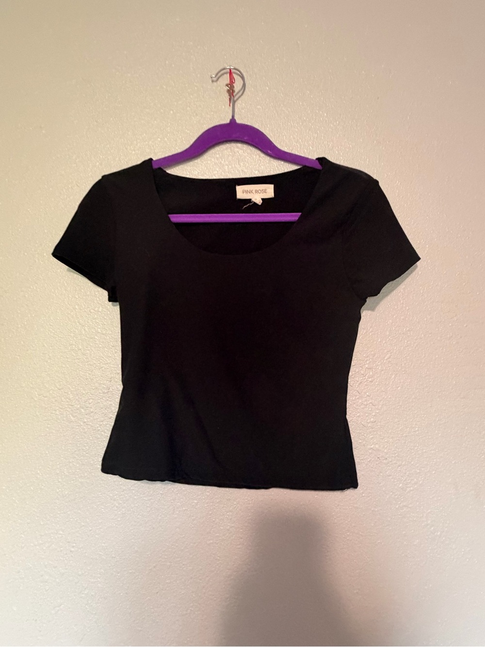 Pink Rose Black Scoop Neck Short Sleeve Tee